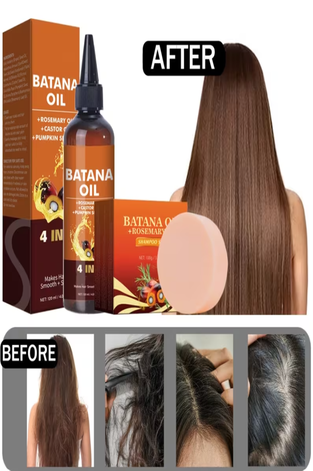 Batana Oil Shampoo Bar 3pcs - Solid Hair Care With Castor Oil, Coconut Oil & Polygonum