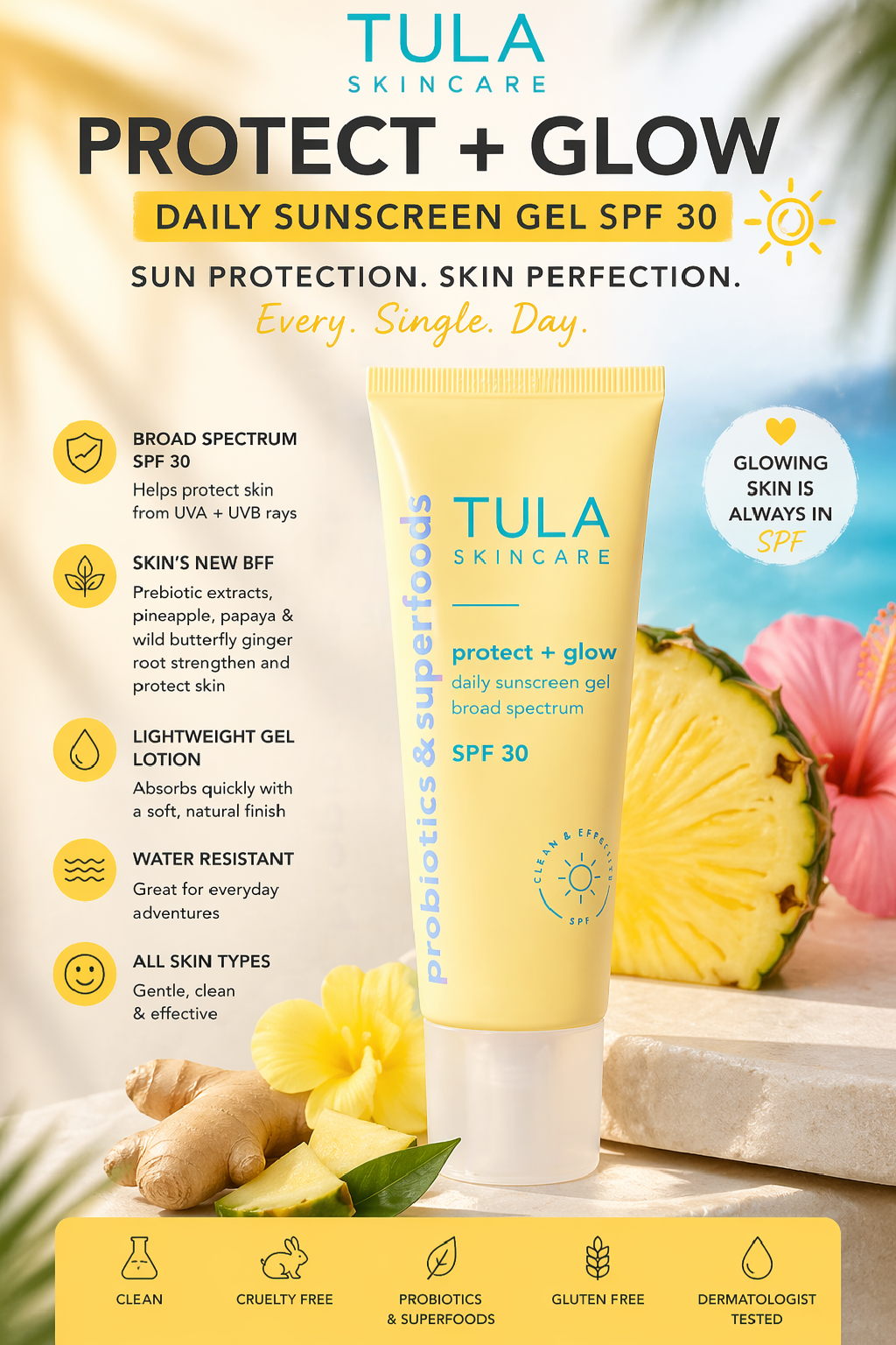 TULA Skin Care Protect + Glow Daily Sunscreen Stick Gel Broad Spectrum SPF 30 Skincare-First