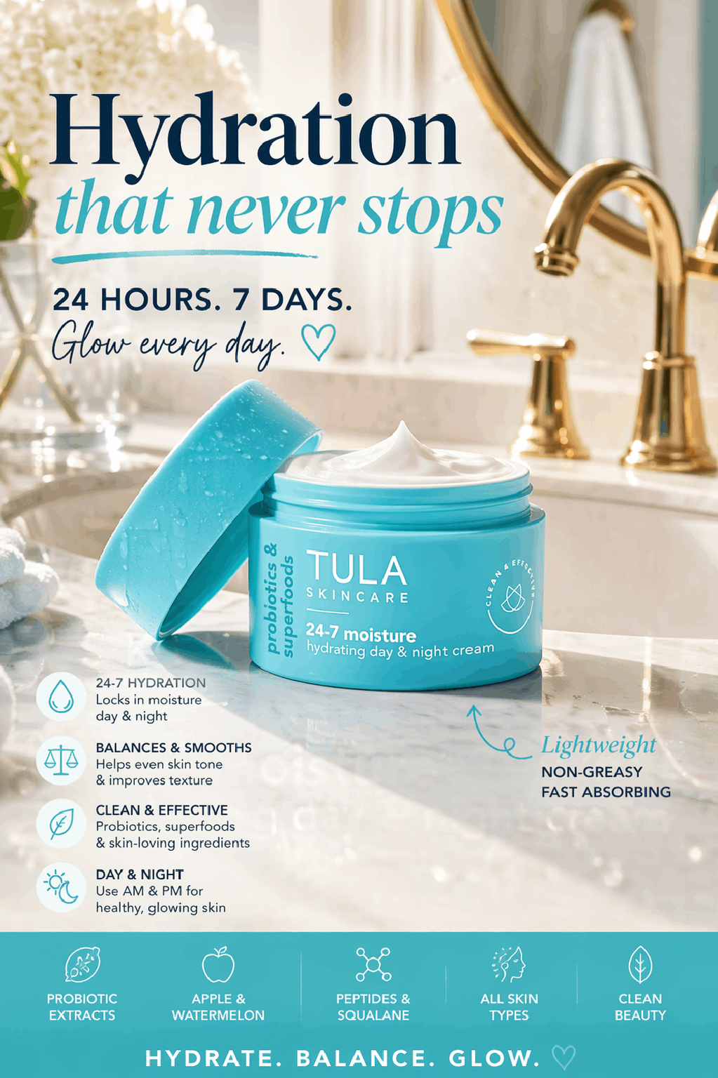 TULA Skin Care 24-7 Hydrating Day & Night Cream - Nourishing Moisturizer for Face